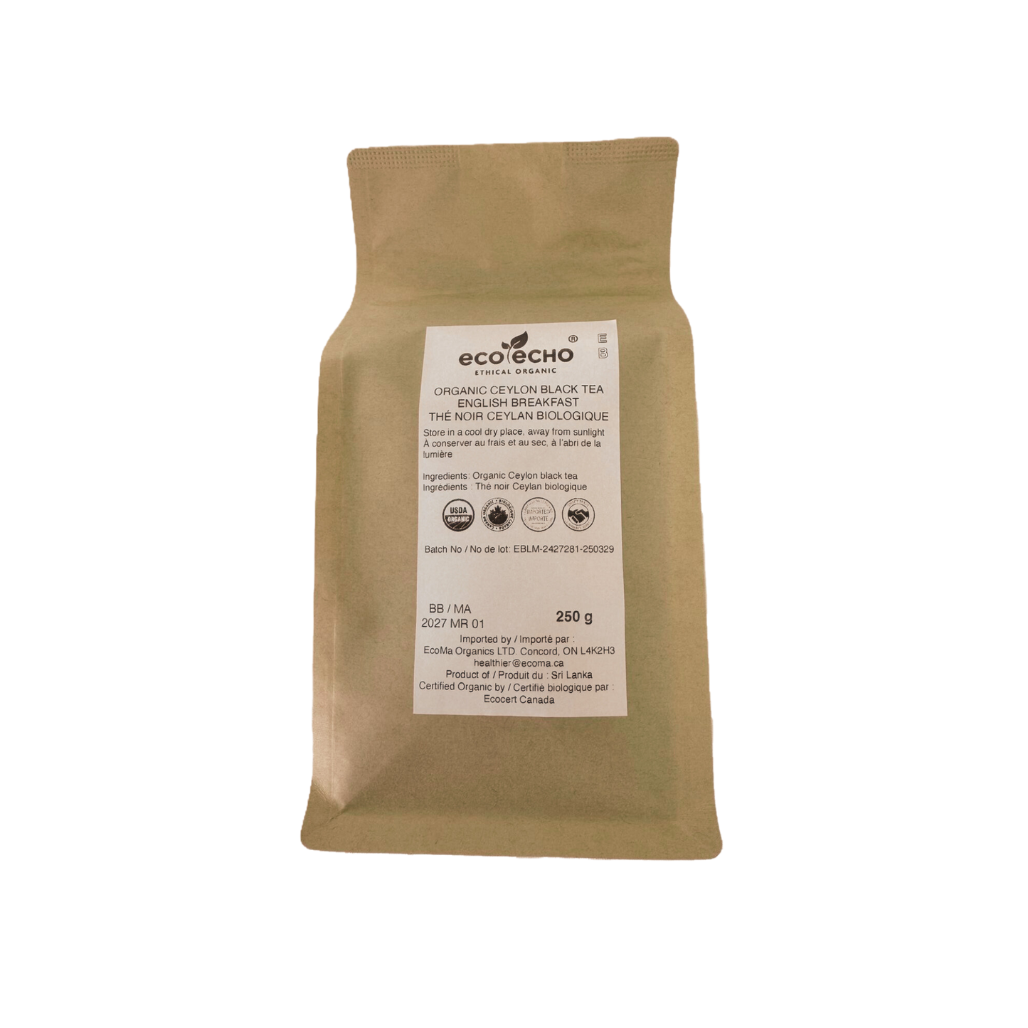 EcoEcho Organic Ceylon Black Tea - English Breakfast - Loose Tea - 250g