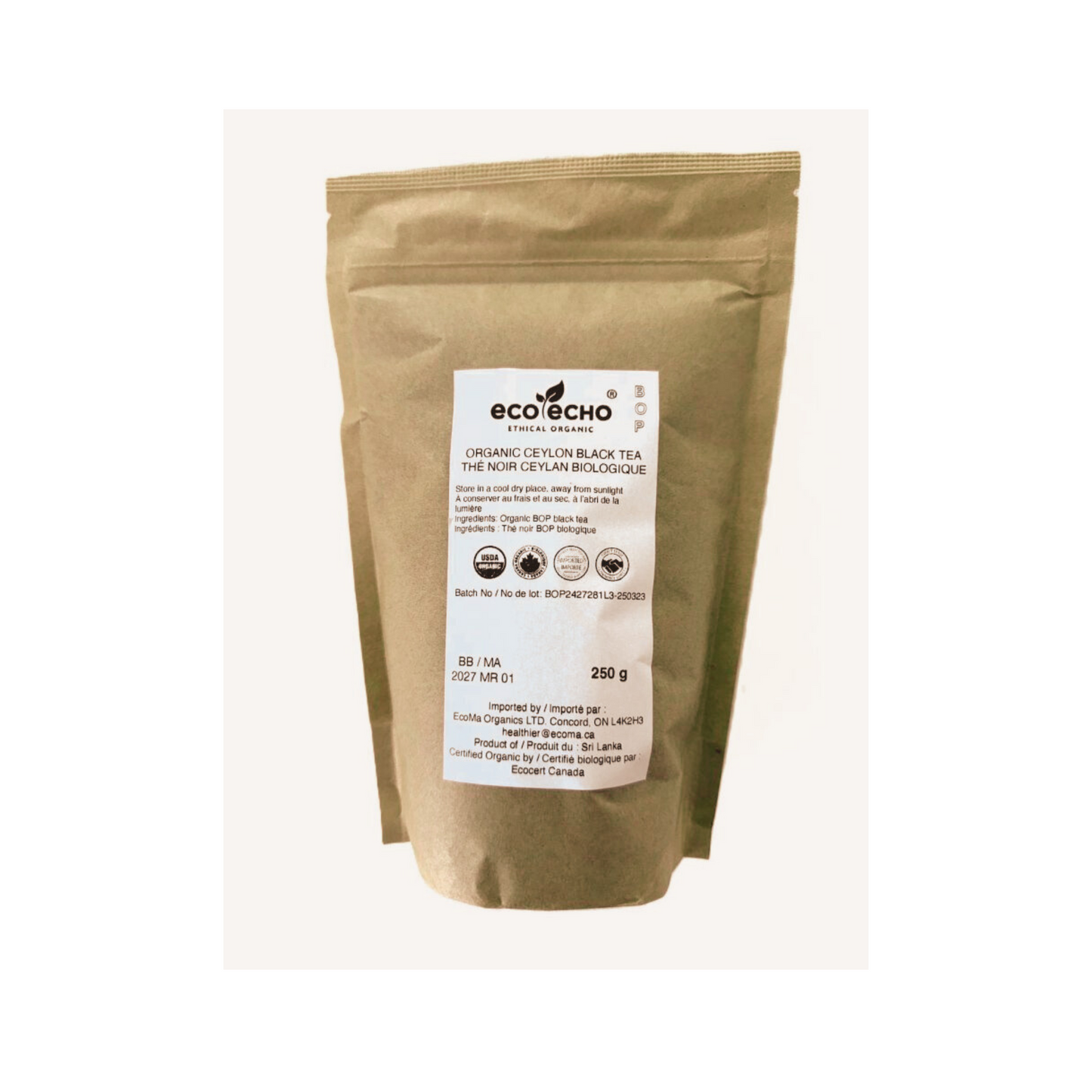EcoEcho Organic Ceylon Black Tea - BOP - Loose Tea - 500g